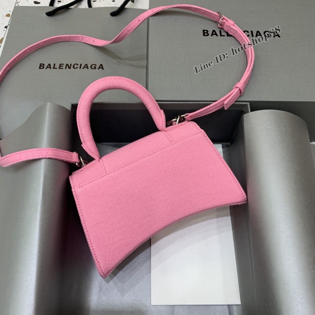 Balenciaga專櫃2022爆款mini號手提包 巴黎世家粉色牛仔沙漏包 fyj1519